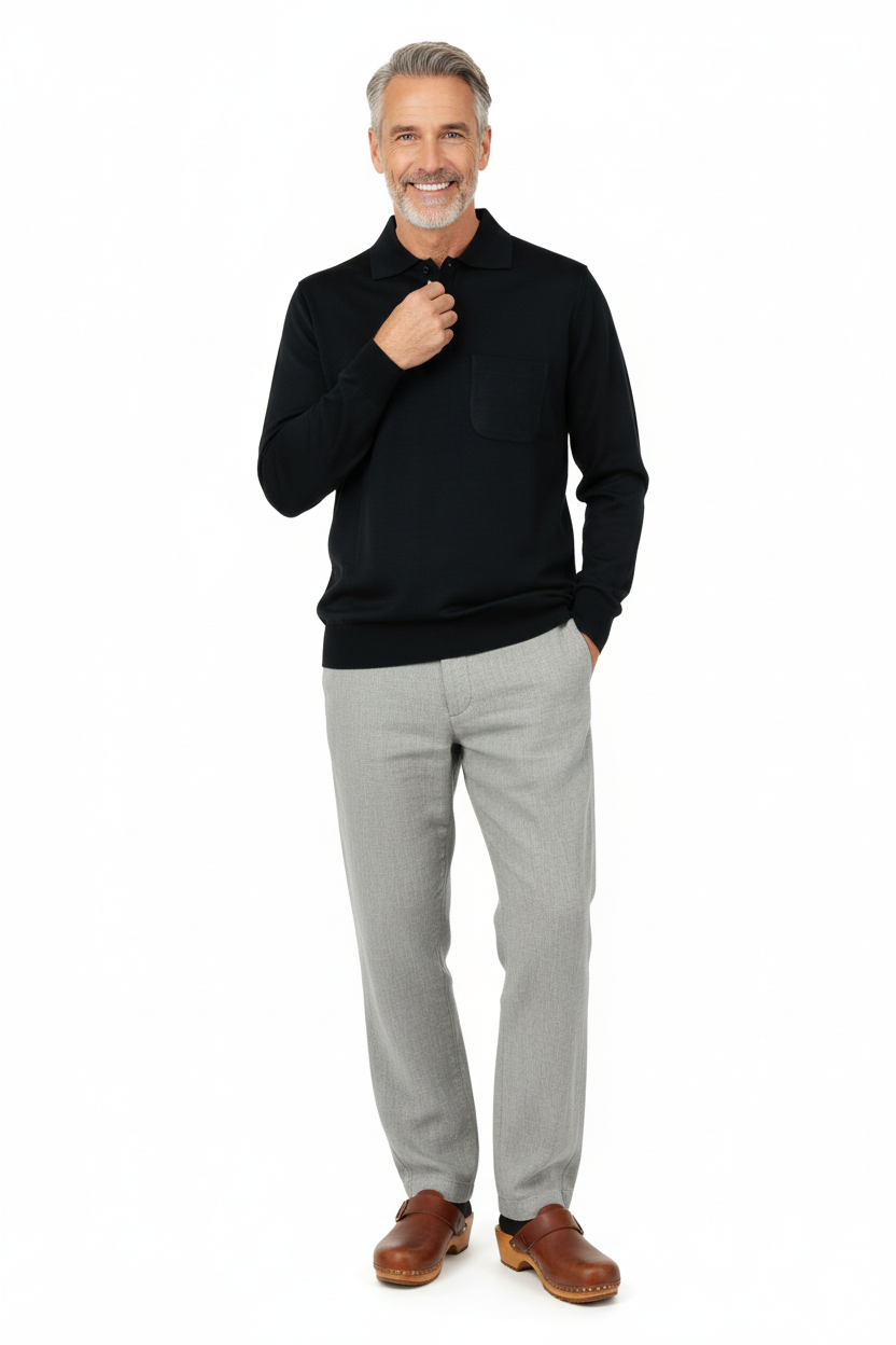 Oppland Erkek Kazak Premium Yün Tarzı Klasik Polo Yaka Düğmeli Cepli Rahat Tam Kalıp